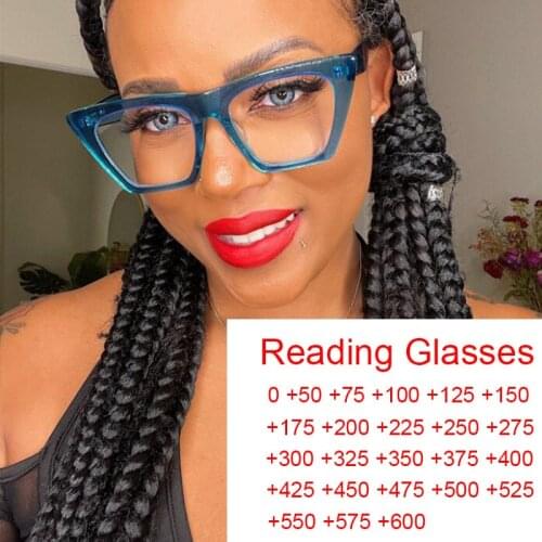 Fashion Square Hyperopia Prescription Glasses Ladies Luxury Cat Eye Anti Blue Light Computer Reading Glasses Women Vision +2 +3