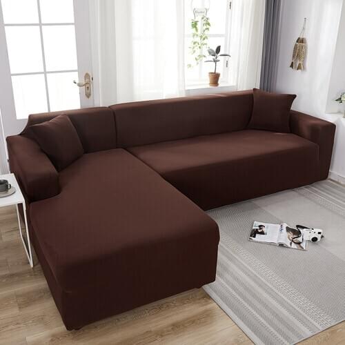 Brown Solid Color L Shape Protection Chaise Longue Covers Elastic Corner Sectional Sofa Cover for Living Room 2 3 4 Place