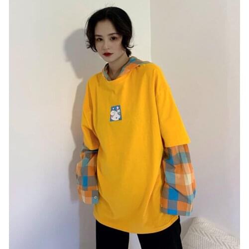 Autumn Korean Style Patchwork Loose Hoodies Harajuku Fashion t-shirt