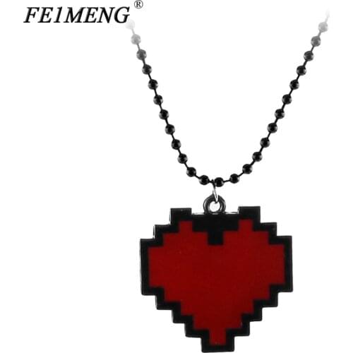Anime Pixels Heart Necklace Undertale cosplay of Frisk - 24" Length red heart pendant Necklaces For Women Men Fashion Jewelry