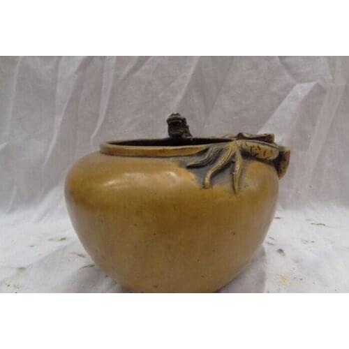 Song voge gem S2338 Chinese Bronze FengShui Dragon Head Unicorn Beast Statue Bowl Incense Burner