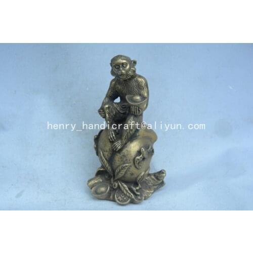 Rare Old Ming Dynasty brass statue,Monkeys pick peaches, free shipping