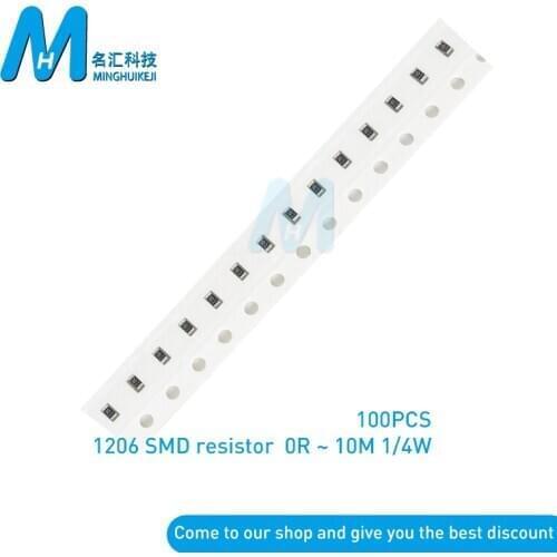 100pcs 1206 SMD 1/4W chip resistor resistors 0 ohm ~ 10M 0R 1K 4.7K 4K7 10K 100K 1 10 100 220 330 ohm 0R 1R 10R 100R 220R 330R