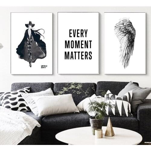 Figure Feather Print Home Decor Wall Art Nordic Canvas Painting Black White Letter Quote Poster Bedroom Living Room A Picture