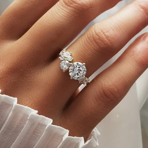 S925 Sterling Silver Ring Fashion Round Cut Simulation Diamond Wedding Engagement Jewelry Anniversary Gift