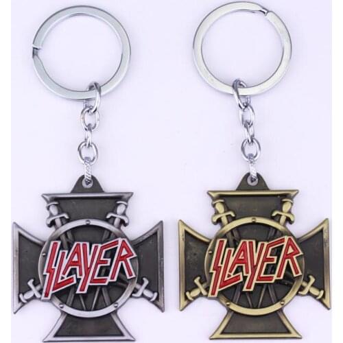 Slayer Band Keychain Trinket Men Punk Rock Band Vintage Key Chain Metal Keyrings for Fans Souvenir Gifts Killer Thrash Keychain
