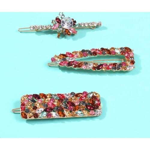 Super Flash Rhinestone Hair Clip For Girls Gem Hairpins Crystal Hair Bows Hairpin Geometric Barrette