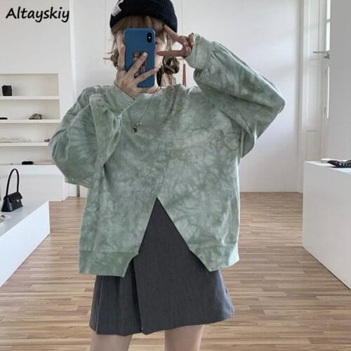 No Hat Hoodies Tie Dye Loose Spring Design Harajuku Strreewear Split Trendy College Ulzzzang All-match Casual Girls Cool Ins New