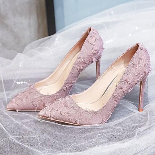 2019 fashion new shallow mouth single shoes simple wool pointed stiletto heels womens fashion shoes
