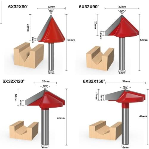 2/3/4pcs/set 6mm V BitCNC solid carbide end mill,tungsten steel woodworking milling cutter 3D wood MDF router bit