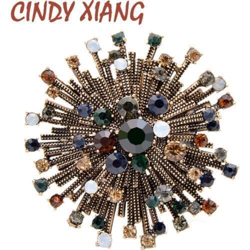 CINDY XIANG 2 Colors Choose Rhinestone Vintage Flower Brooches For Women Coat Elegant Brooch High Quality Jewelry Autumn Pins