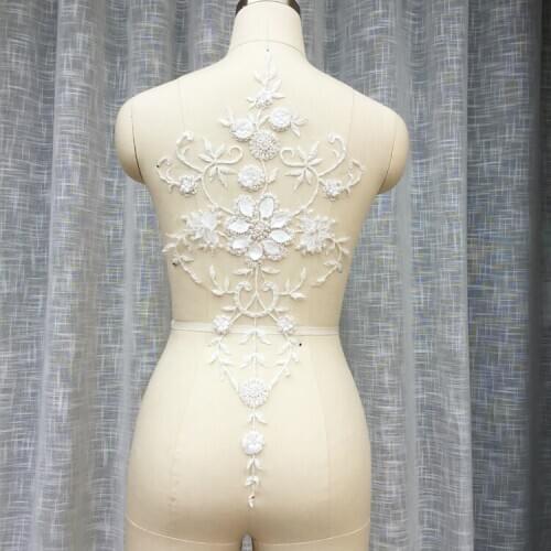 3D Beaded Flower High Quality Embroidered Applique Lace DIY Veil Applique Medallions Piece For Bridal Dress