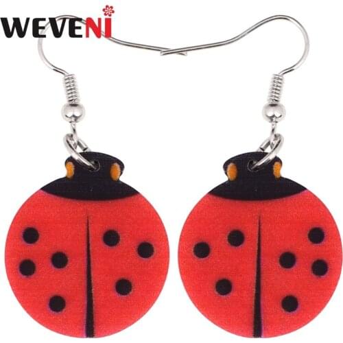 WEVENI Trendy Brincos Acrylic Drop Dangle Ladybird Septempunctata Earrings Style Gift Jewelry For Girls Women Cute Kids Gift