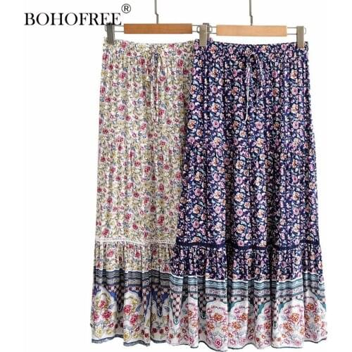 Adult Women Skirt Maxi Hippie Cotton Skirts Casual Boho Skirt Saia Bohemian Floral Falda Skirts