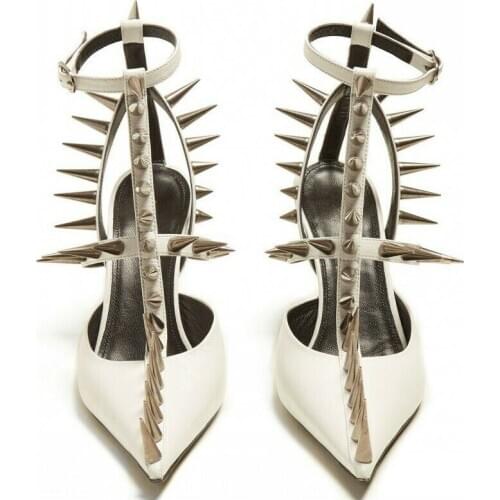 Womens Buckle Strap Pointy Toe Roma Rivets Summer Sandals High Heel Party Stage