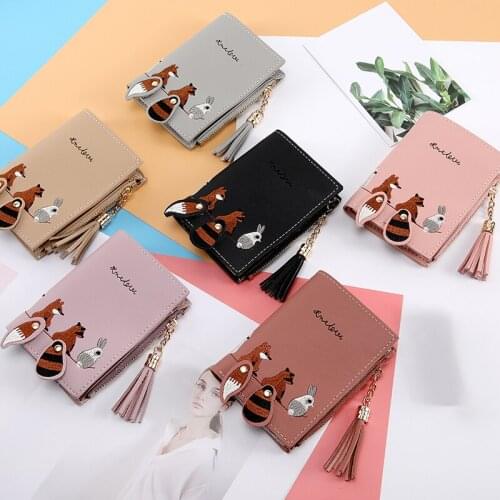 Women Cute Animals Embroidery Fashion Simple Embroidery Lovely Fox Zipper Short Money Wallet Billfold Purse Mujer