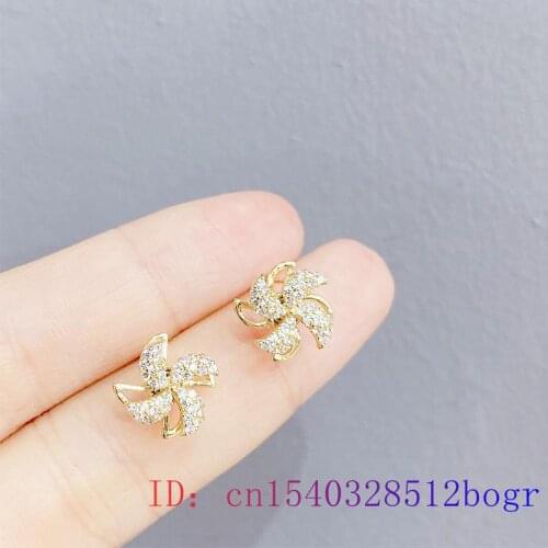 White Zircon Windmill Ear Studs Fashion Gifts Women Natural Chalcedony Jewelry Gemstone Amulet Crystal Earrings 925 Silver