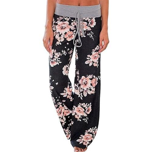 Womens Printed High Waist Loose Casual Wide-leg Pants Fitness Trousers Harem Pants