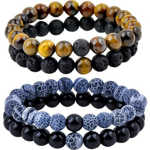 Lava Volcanic Stone Tiger Eye Dragon Bracelet Natural Moonstone Bead Bracelet Chakra Diffuser Bracelet Jewelry Gift 2pcs