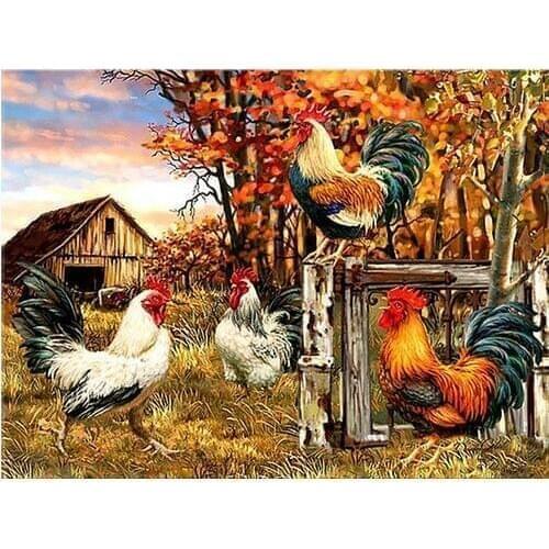 100% Full 5D Diy Daimond Painting Farm&Cock 3D Diamond Painting Round Rhinestones Diamant Painting Embroidery Animals