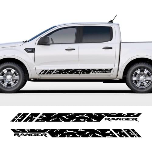 2Pcs Car Stickers Pickup Door Side Skirt Stripes Decals For Ford Ranger Truck Graphics Vinyl Custom Decor Cover Auto Accessories