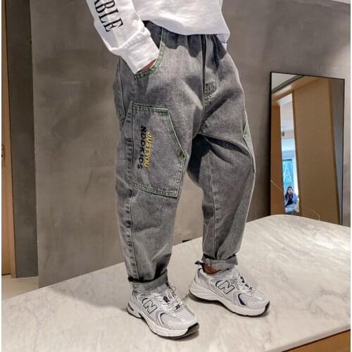 2021 Grey Baby Spring Autumn Jeans Pants For Boys Children Kids Trousers Clothing Teenagers Gift Home Outdoor High Quality