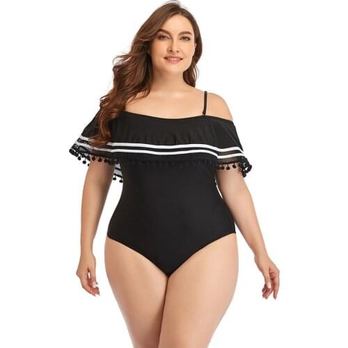 2021 New Sexy Off The Shoulder Solid Swimwear Women One Piece Swimsuit Female Bathing Suit Black Monokini Swimwear Plus Size 3XL