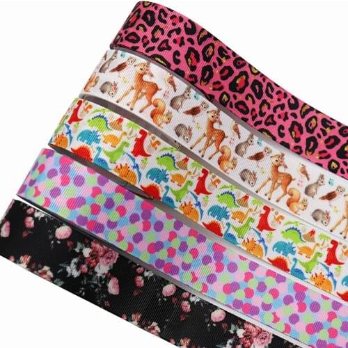 5 yards 1 inch Leopard rose sika deer pattern handmade DIY heat transfer ribbon webbing threaded belt ribbed ribbon ribbon