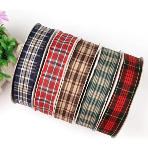 5Yards 2.5cm Webbing Scottish Plaid Grid Ribbon Wedding Christmas Embellishment Gift Wrapping DIY Sewing Clothing Decoration