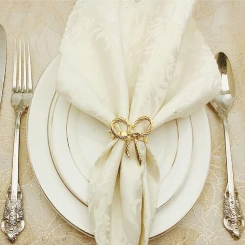 6pcs Golden Bow Tie Napkin Ring Chairs Buckles Wedding Event Hotel Table Decoration Crafts Bows Holder Handmade Party Supplies