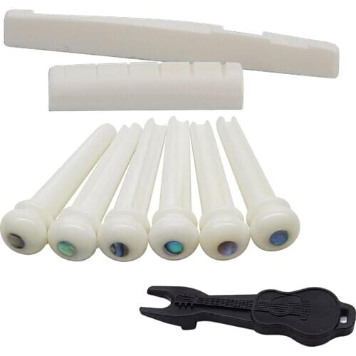 9pcs/set Six String Bridge Saddle Nut Pins Cattle Bone Slotted Fits for Acoustic Guitar Replacement Part (White)