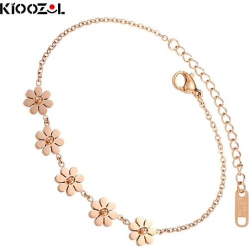 KIOOZOL Stainless Steel Lovely Petal Anklet For Women Summer Beach Party Jewelry Accessories 2021 012 KO2