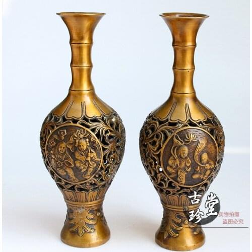 Metallic copper Hollow vase Child portrait Copper metal crafts home desktop decor decoration ornaments(A845)