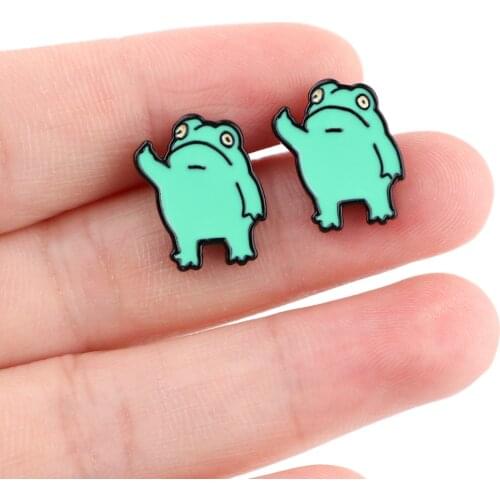 DZ2144 Funny frog Korea Cute Comics Anime Stainless Steel Piercing Ear Stud Earrings For Womans Enamel Earings Fashion Jewelry