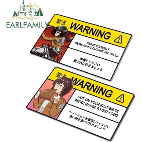 EARLFAMILY 13cm x 6.6cm Cartoon Anime Attack on Titan Car Sticker for Mikasa Ackerman Warning Decal Vinyl JDM Window Stickers