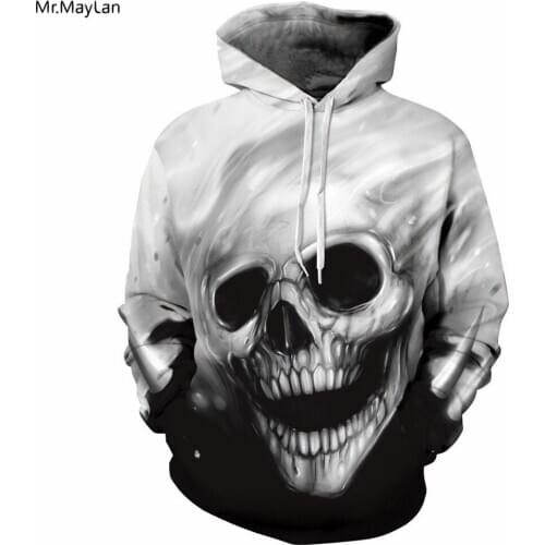 Hipster Gray Skull Head Print 3D Jacket Men/Women Hip Hop Cool Hoodies Hooded Sweatshirts Hat 2018 Fashion Brand Winter Clothes