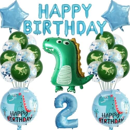 Jungle Theme Dinosaur Party Decoration Balloon Dinosaur Blue Aluminum Balloon Set Baby Shower Children Happy Birthday Gift