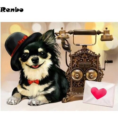 5D Full Square/round Drill Diamond Painting Chihuahua dog and mobile phone DIY Cross Stitch Mosaic Diamond Embroidery Rhinestone