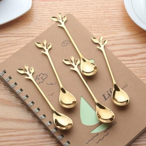 20Pcs Stainless Steel Spoon Creative Branch Leaves Spoon Coffee Stirring Spoon Christmas Gift Kitchen Accessories