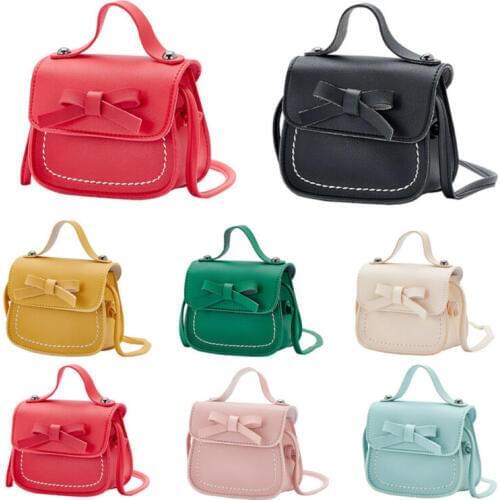 Lovely Kid Girl PU Leather Bowknot Princess Small Bow Messenger Shoulder Bag Coin Purses Toddler Children Handbag Solid 2020 NEW
