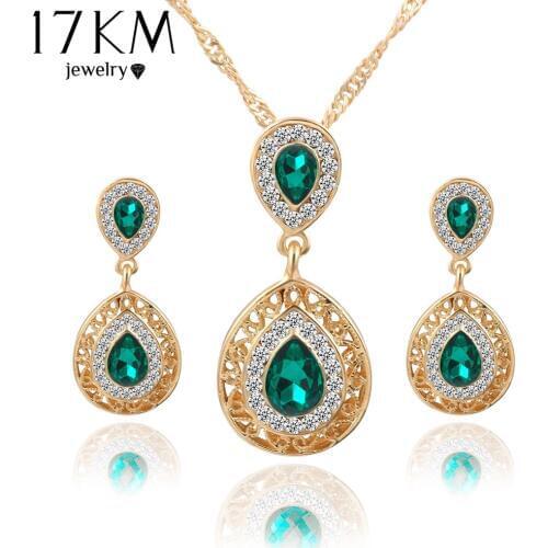 17KM Women bridal Wedding Jewelry Set Charm Crystal Water Drop Pendant Necklaces Earrings Sets Shininy Cubic Zircon bijoux femme