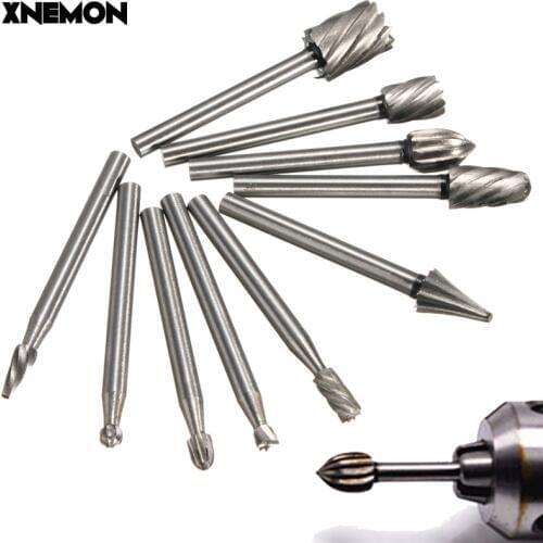 Newest 10pcs/set Burr Woodworking Drill Bit Set Rotary Files High Speed Steel Carving Rasps For Dremel 1/8 Inch Shank Wood Carvi