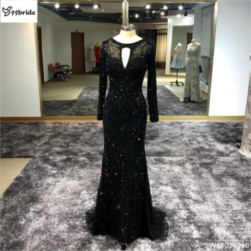 2020 New Embroidery Mermaid Evening Dresses Boat Neck Black Lace Evening Gowns Sexy Formal Party Dresses Plus Size Dresses