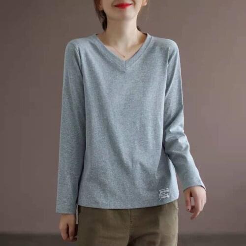 2021 New Autumn 100% Cotton T Shirt Woman Long Sleeve Shirt Korean Style Oversized Woman T-shirt Loose Plus Size Women Shirts
