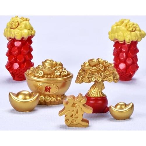 2021 New Style Mini Resin Red Fortune Tree Chinese Golden Ingot Office Home Desktop Landscape Collection Ornament