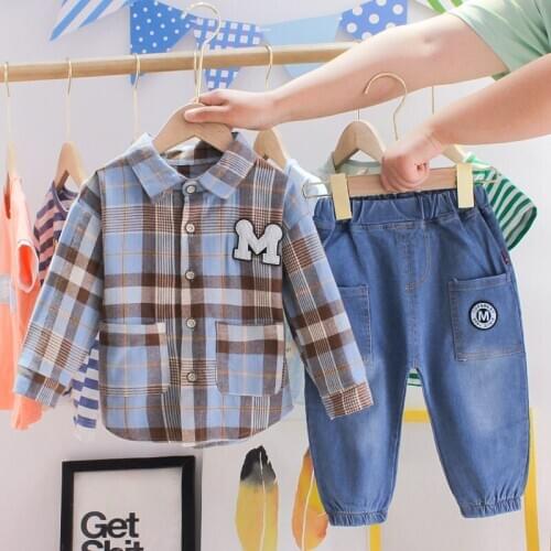 Baby Girls Boys Clothing 2020 Spring Toddler Children Clothes Suit Cotton Kids plaid Shirt Pants 2Pcs/Sets Infant Tracksuits set