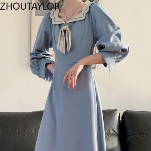 ZHOUTAYLOR Woman Dress Summer New Fashion Elegant Vestidos Female V-Neck A-LINE Casual Sweet Full Sleeve Dresses Femme S0359