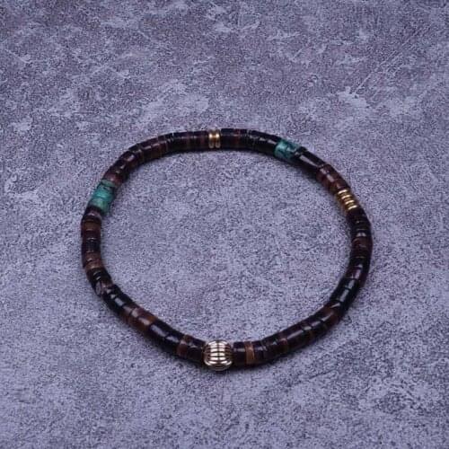 POHIER Natural Shell Turquoises The Heishi Bead Collection Gold Color Beads Charm Bracelet For Man Woman Jewelry