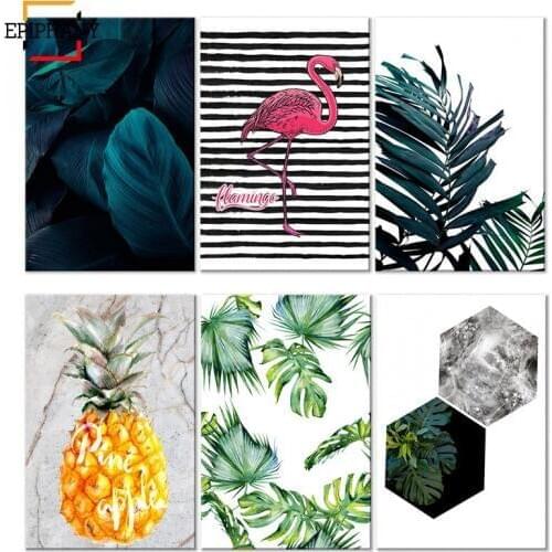 Scandinavian Green Leaf Canvas Poster Nature Nordic Style Flamingo Wall Art Print Painting Decorative Picture Living Room Decor