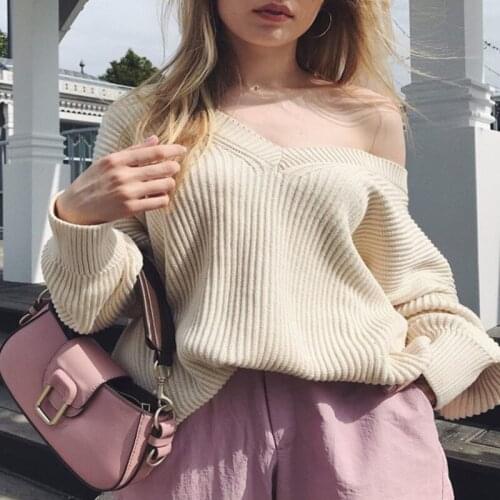 PUWD Casual Woman V neck Sweater 2020 Fashion Ladies Autumn soft knitting Top Female Vintage Warm Streetwear